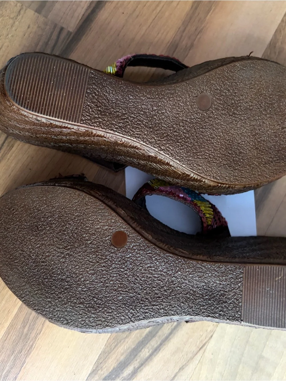 Italian Shoemakers Lightweight Brown Wedge Sandals Sequin Straps, 6.5, Like New